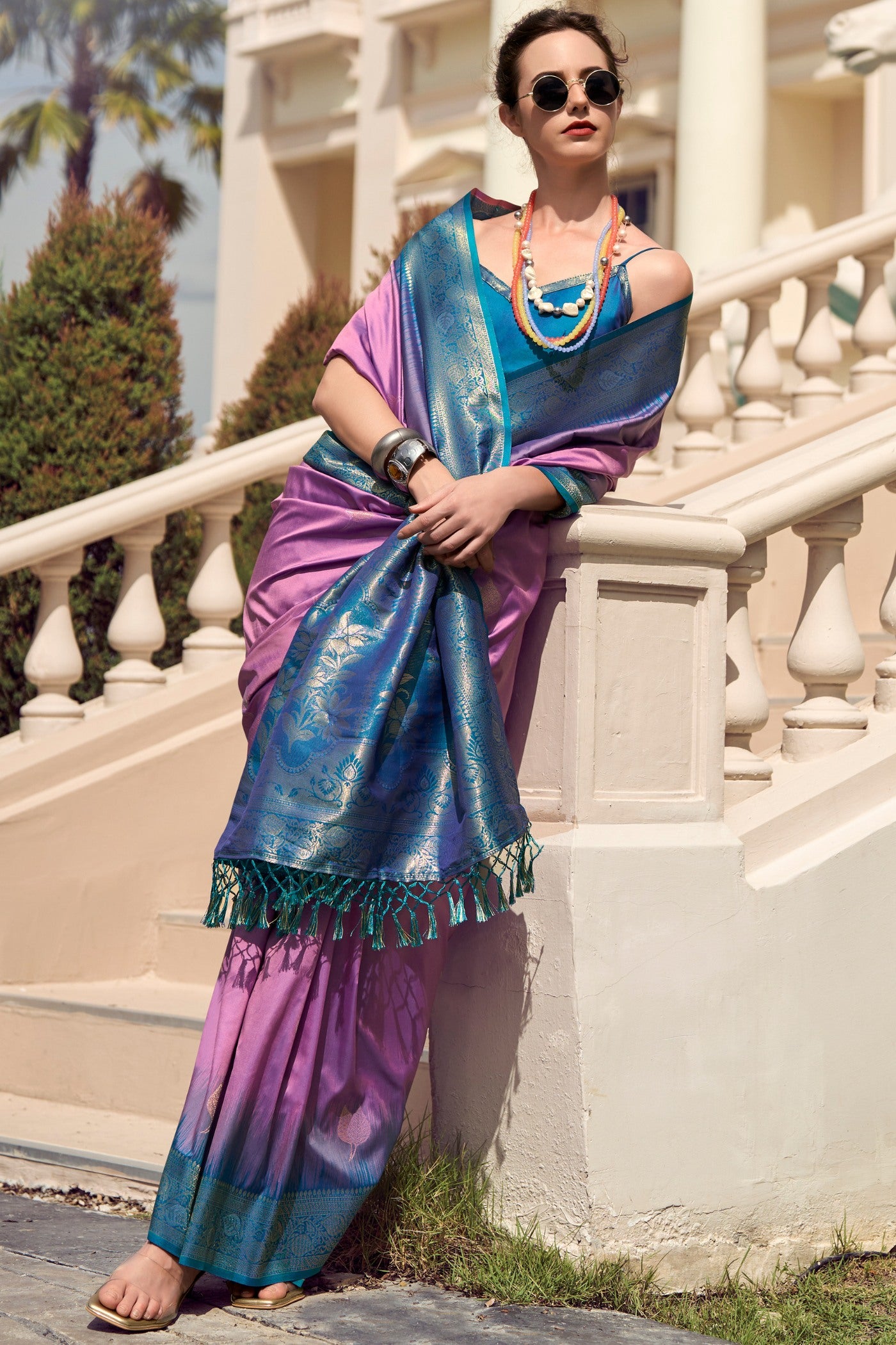 Buy MySilkLove Tapestry Purple Woven Banarasi Soft Silk Saree Online