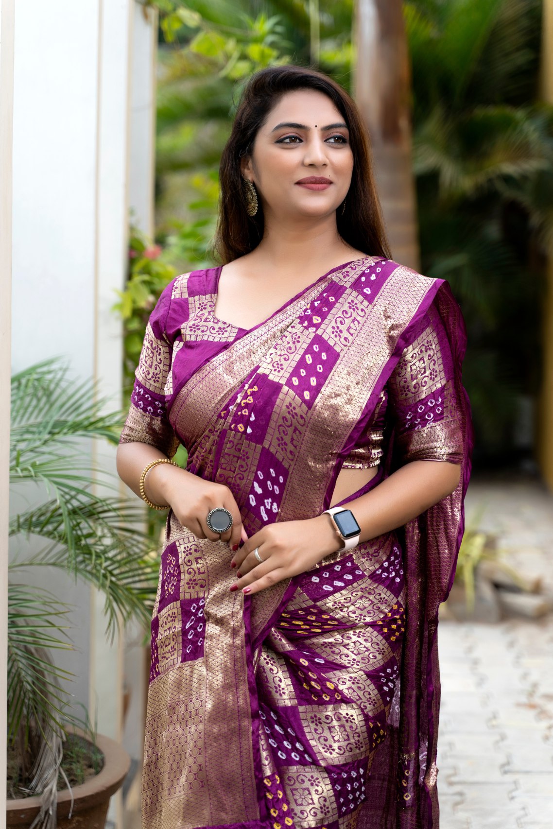 Buy MySilkLove Tapestry Purple Woven Designer Bandhani Saree Online