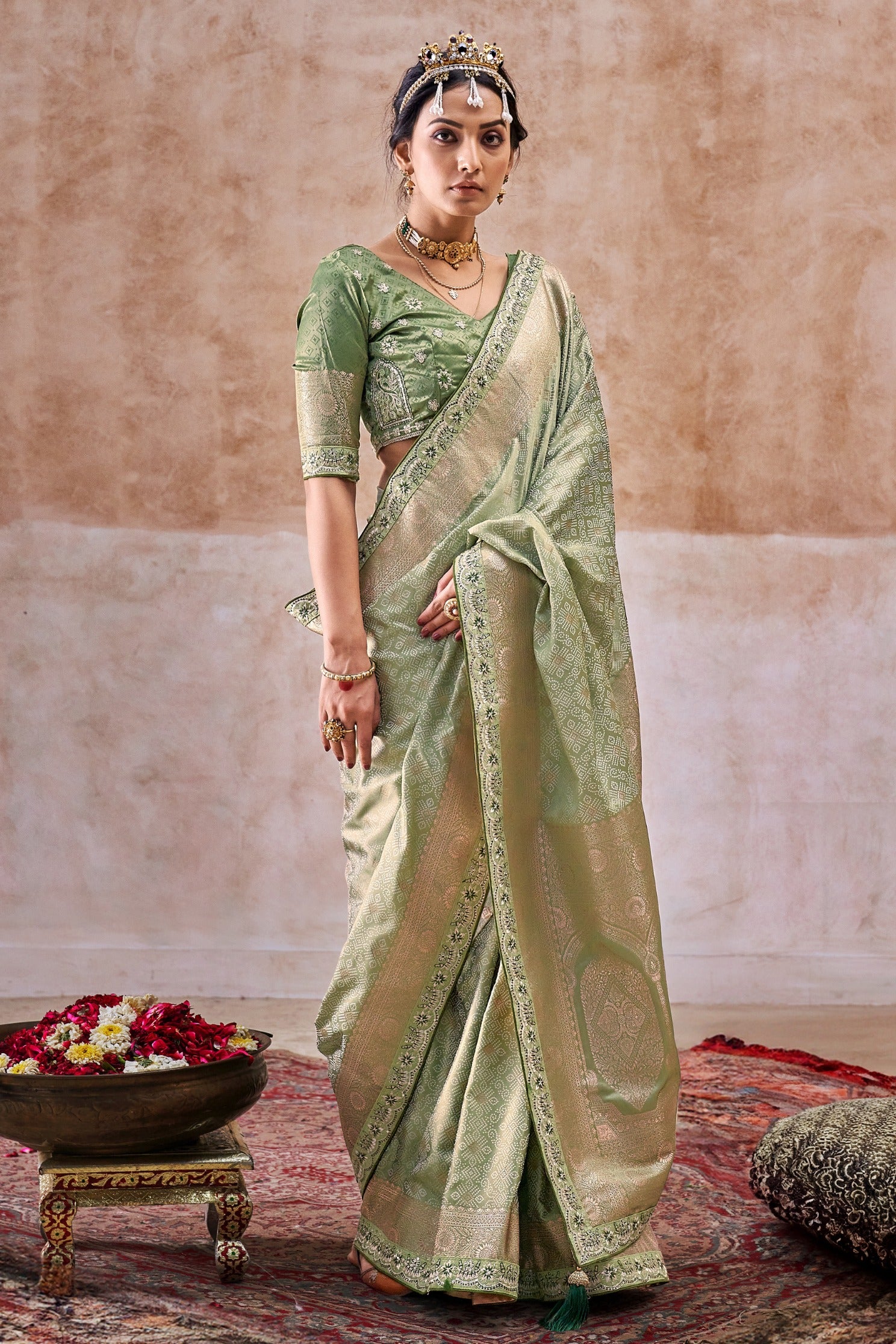 Buy MySilkLove Pastel Green Embroidered Satin Silk Saree Online