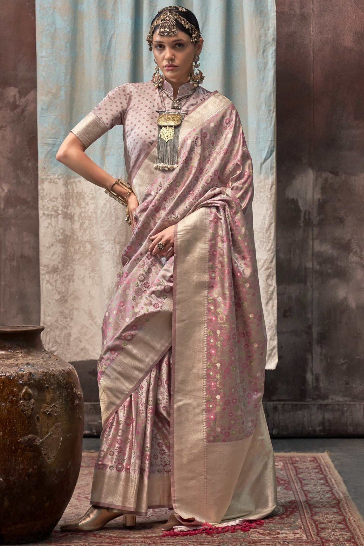 Buy MySilkLove Brandy Rose Pink Banarasi Handloom Saree Online