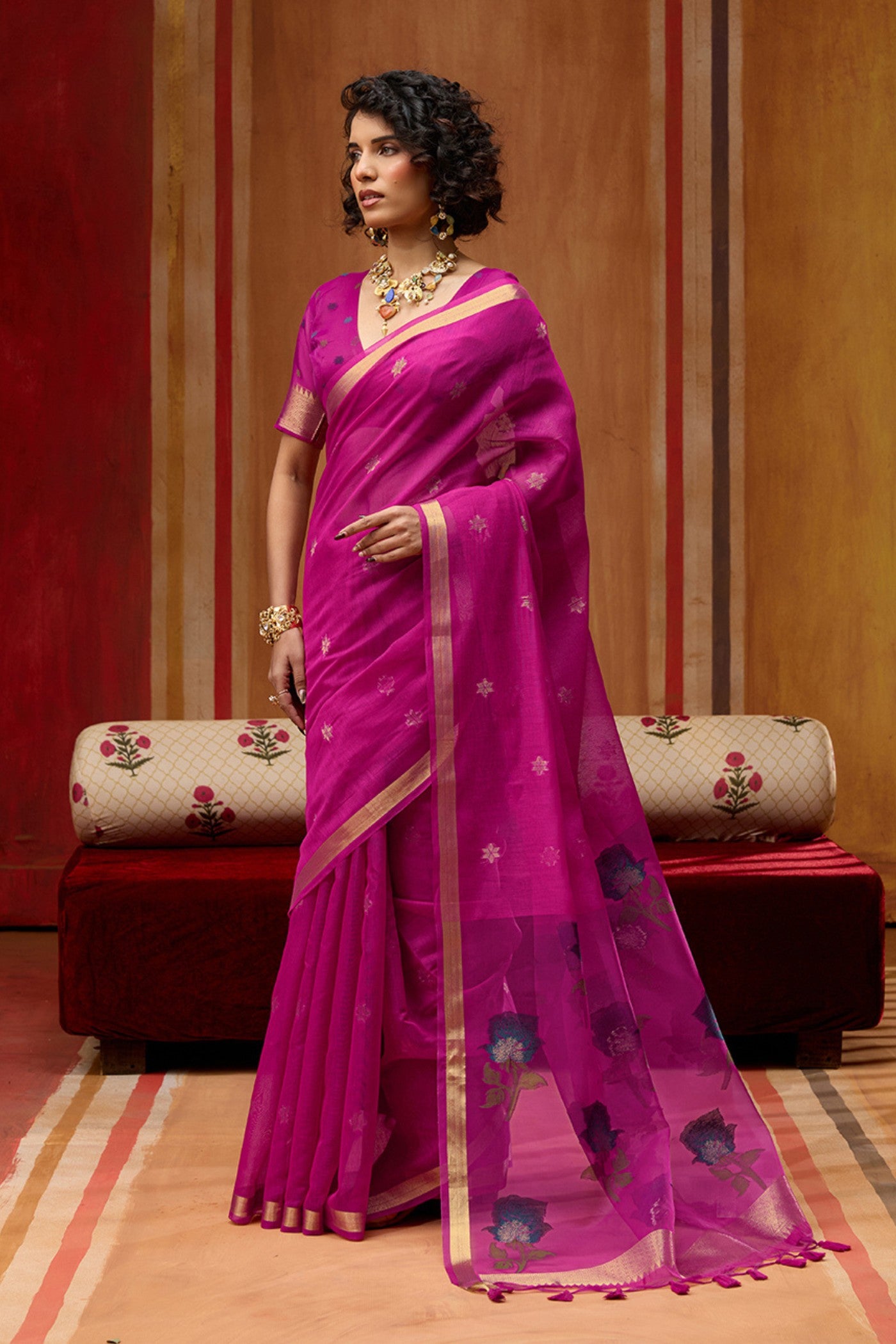 Buy MySilkLove Pink Rosy Handloom Muga Cotton Saree Online