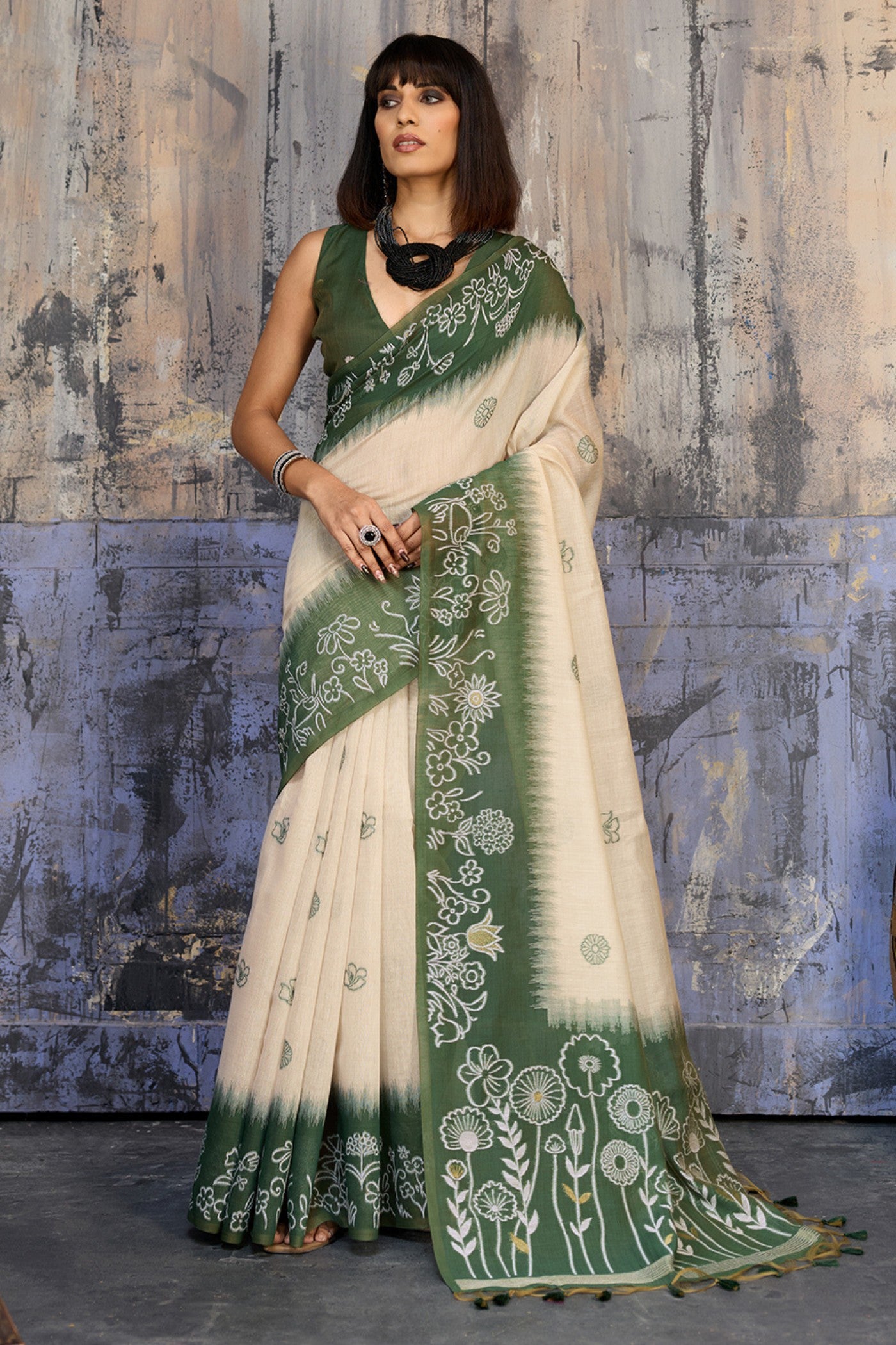 Buy MySilkLove Herbal Green Handloom Munga Cotton Saree Online