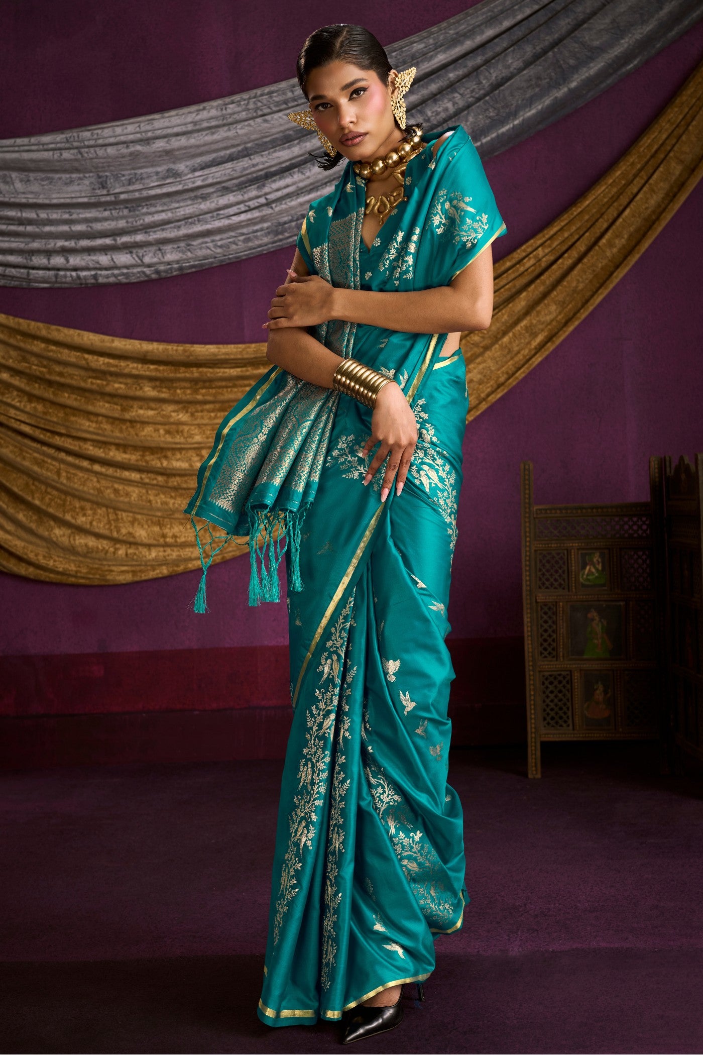 Buy MySilkLove Spring Green Handloom Satin Silk Saree Online