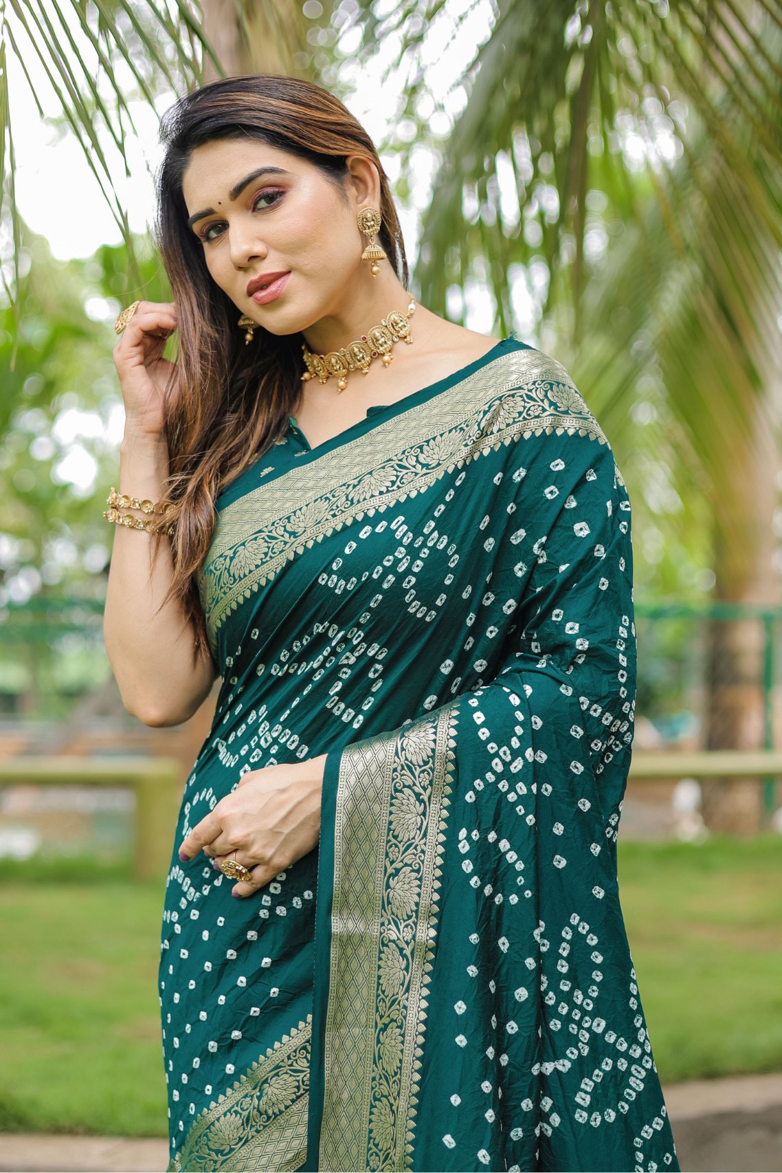 MySilkLove Firefly Green Woven Bandhani Dola Silk Saree