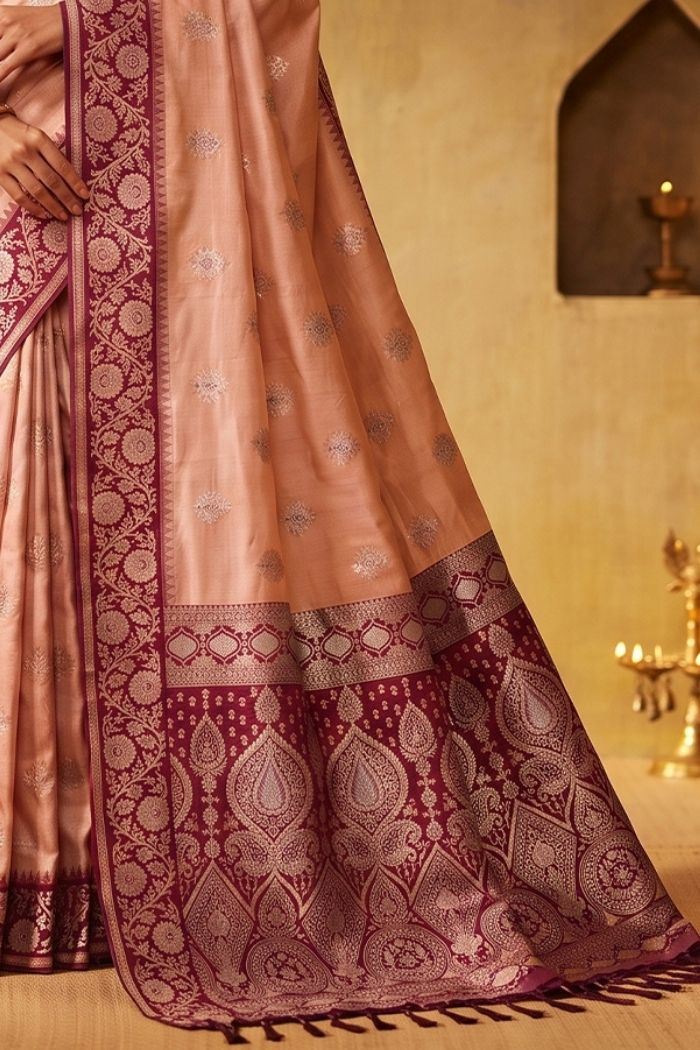 Buy MySilkLove Copper Peach Woven Banarasi Saree Online