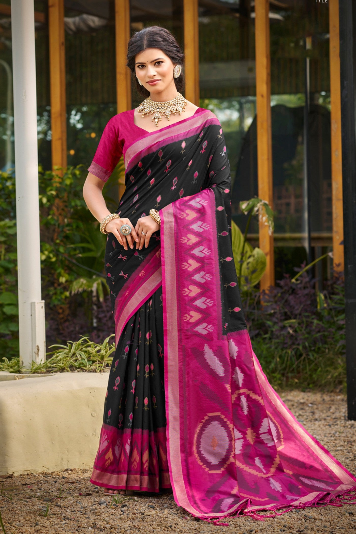 Buy MySilkLove Crease Black Ikkat Soft Silk Saree Online