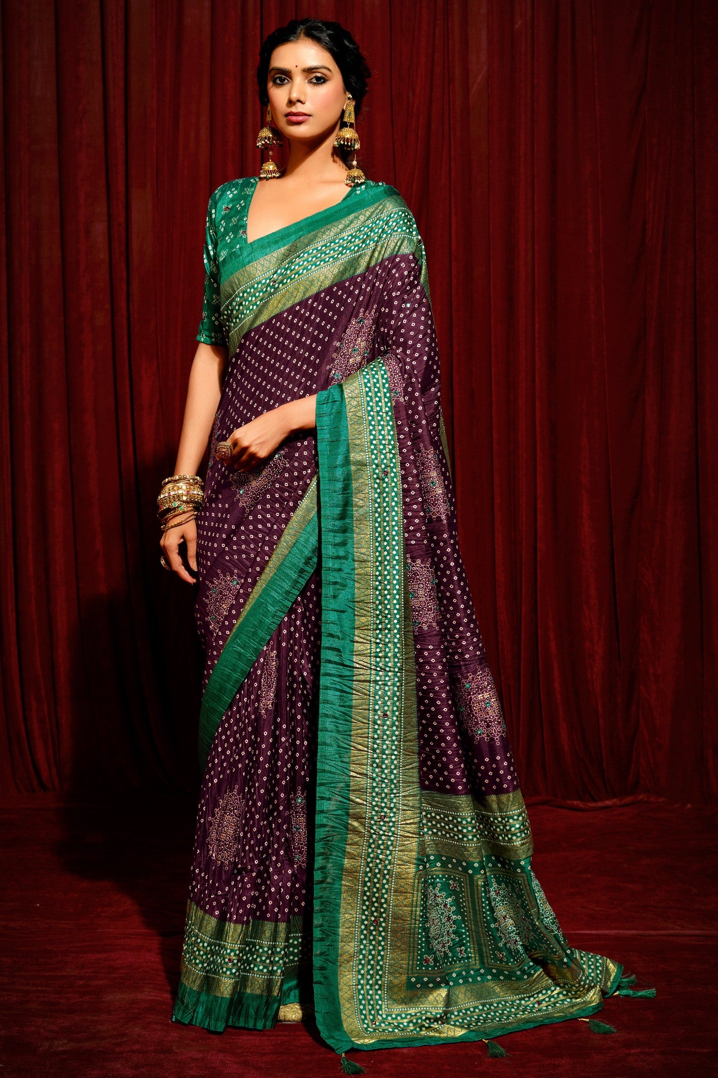 Buy MySilkLove Vivid  Purple Tussar Bandhani Silk Saree Online