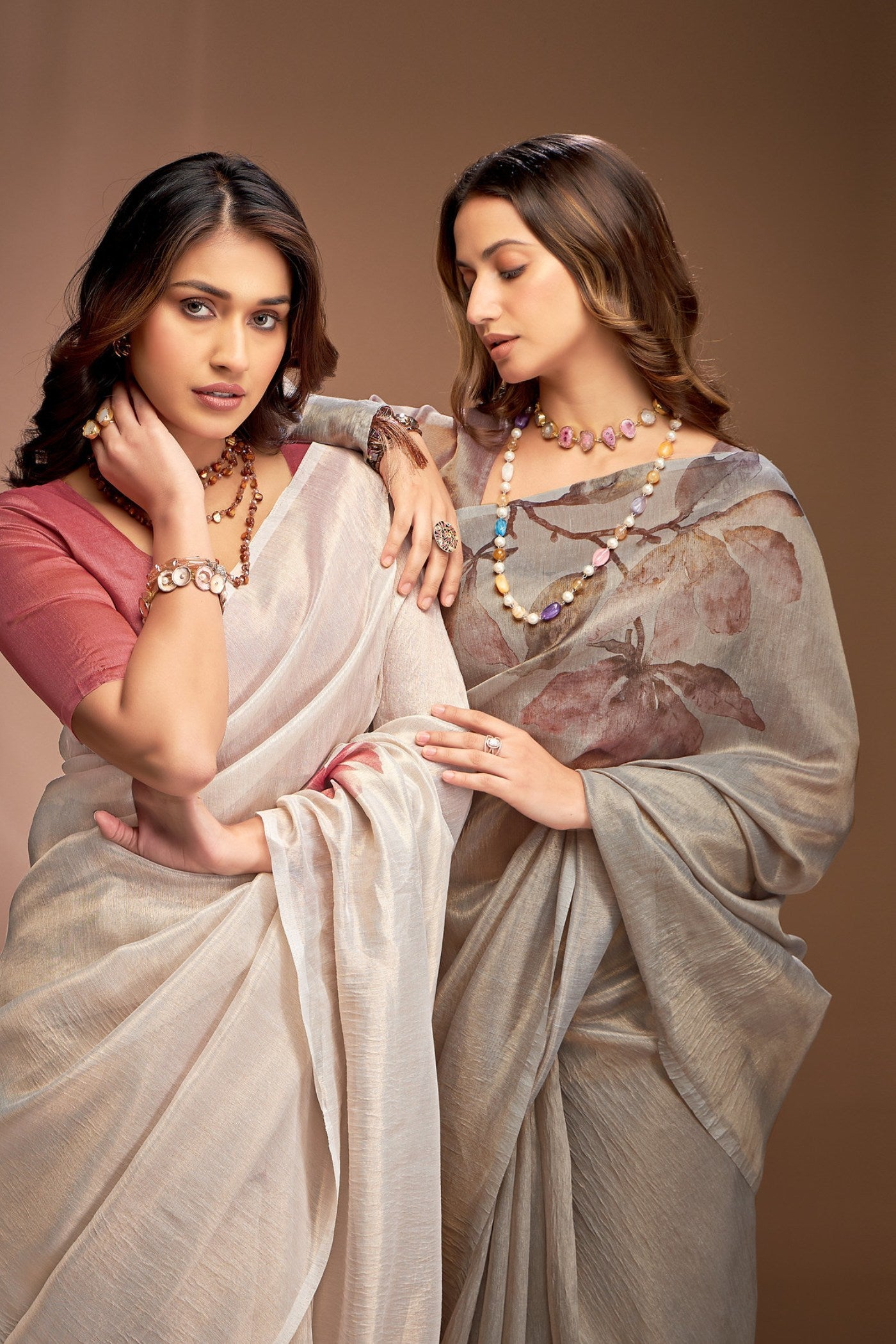 Buy MySilkLove Dusty Miller Grey Printed Tissue Saree Online