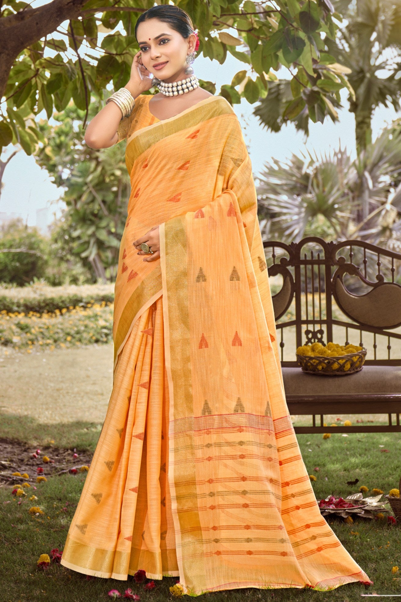 Buy MySilkLove Rajah Orange Cotton Silk Saree Online