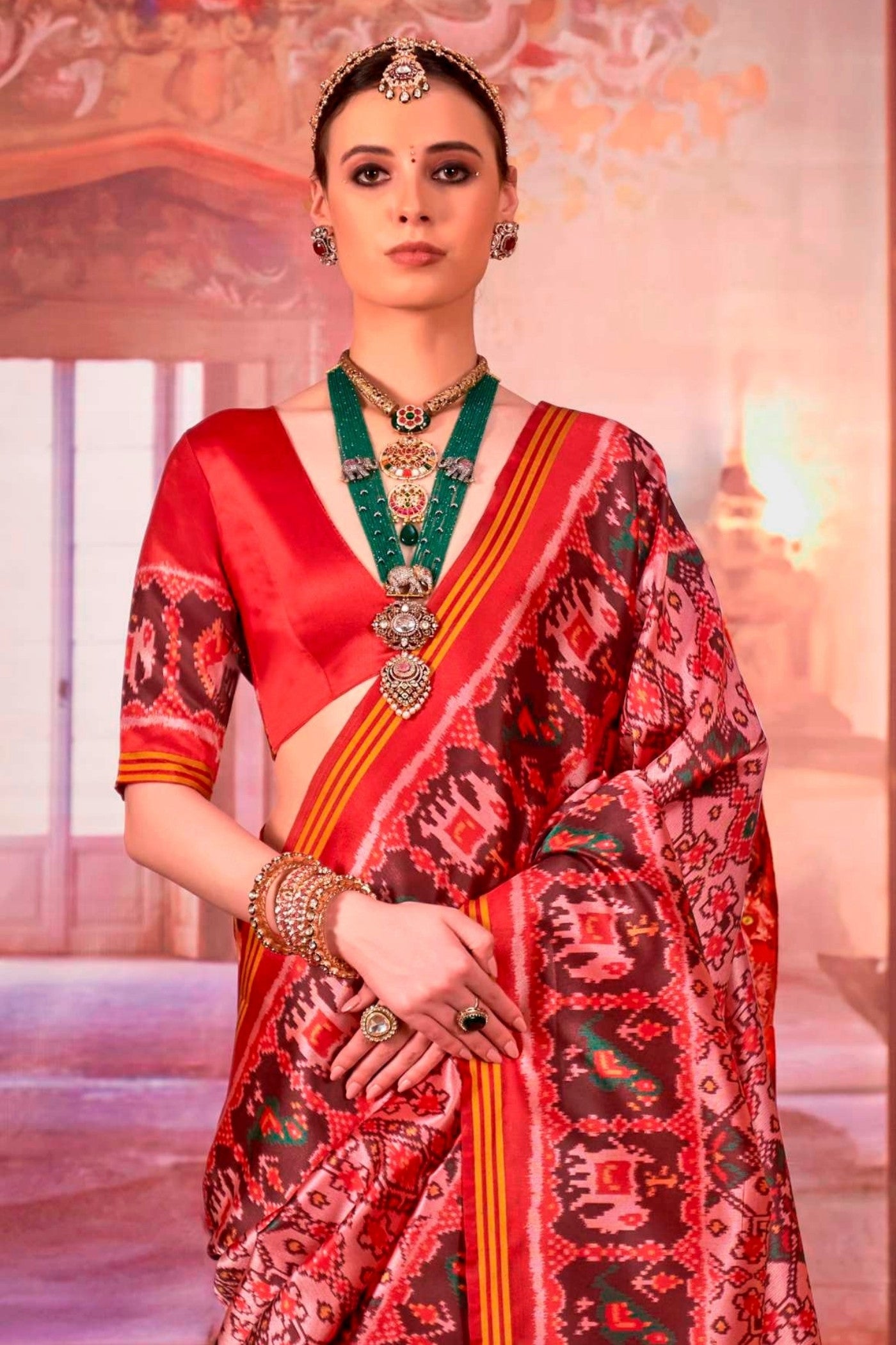 Buy MySilkLove Cameo Pink Printed Patola Saree Online