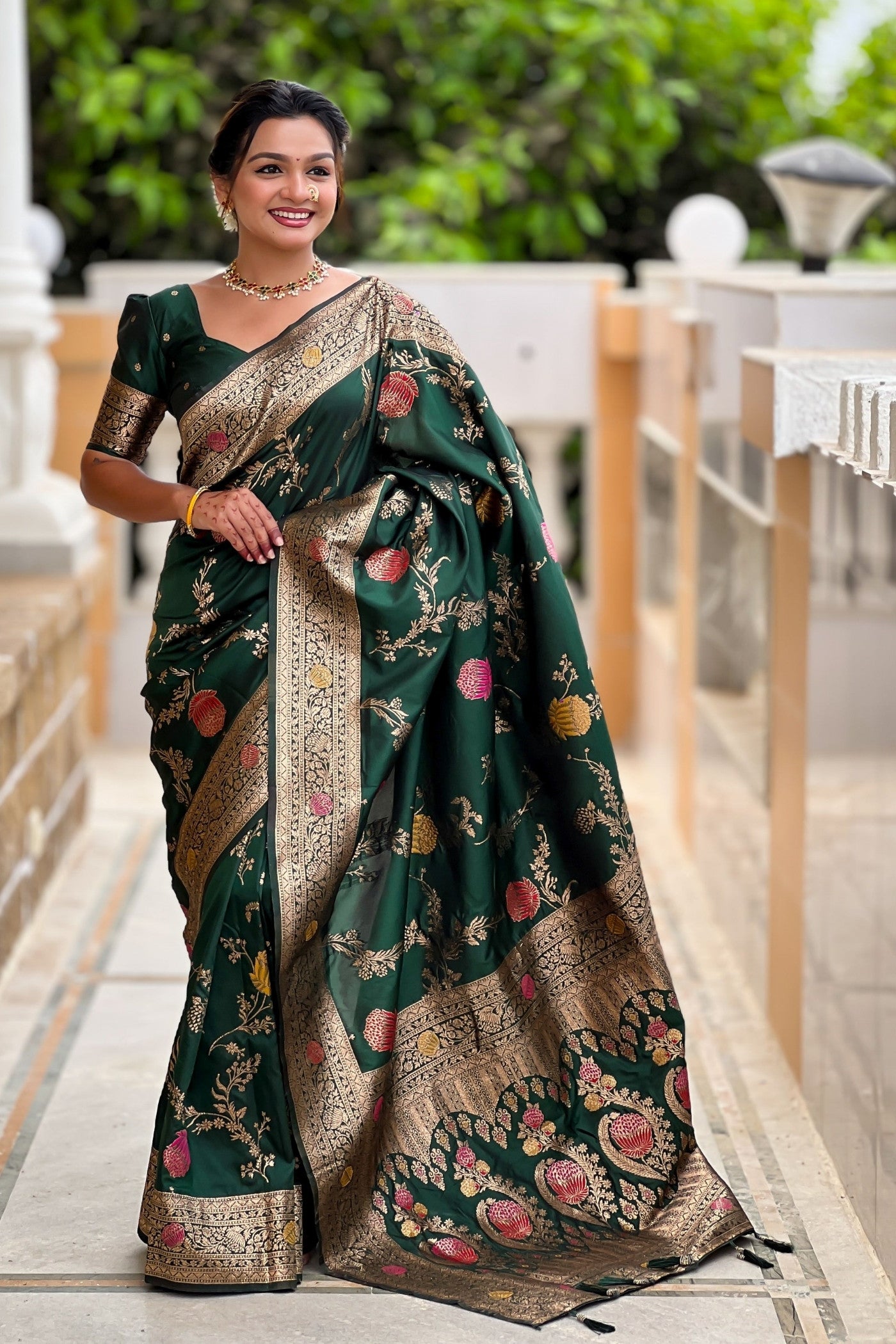 Buy MySilkLove Fern Green Woven Banarasi Saree Online