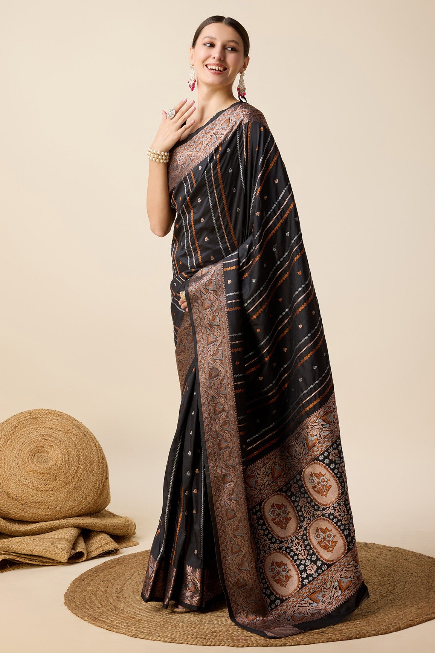 Buy MySilkLove Soot Black Zari Woven Banarasi Saree Online