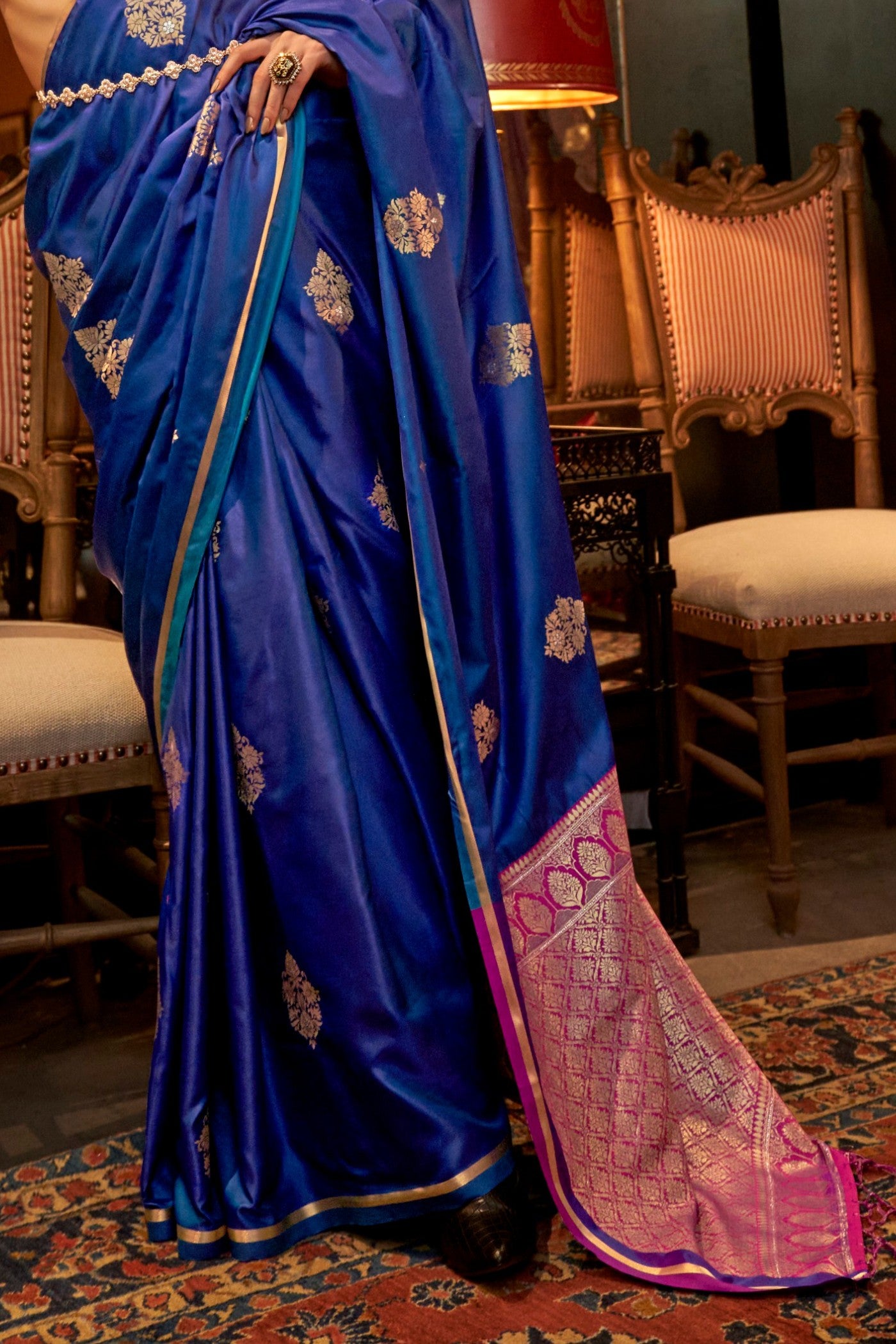 Buy MySilkLove Astronaut Blue Banarasi Satin Saree Online