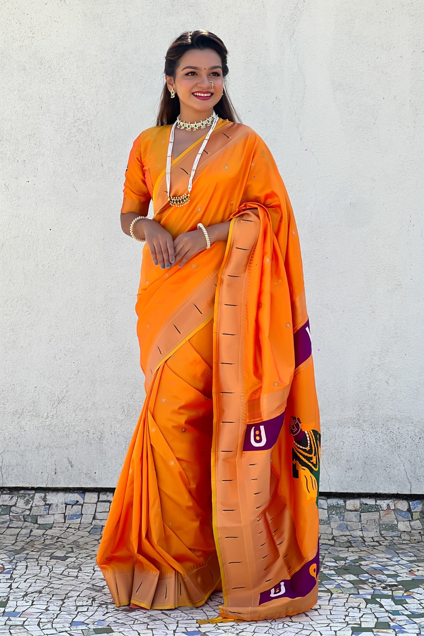 Buy MySilkLove Neon Orange Woven Paithani Saree Online