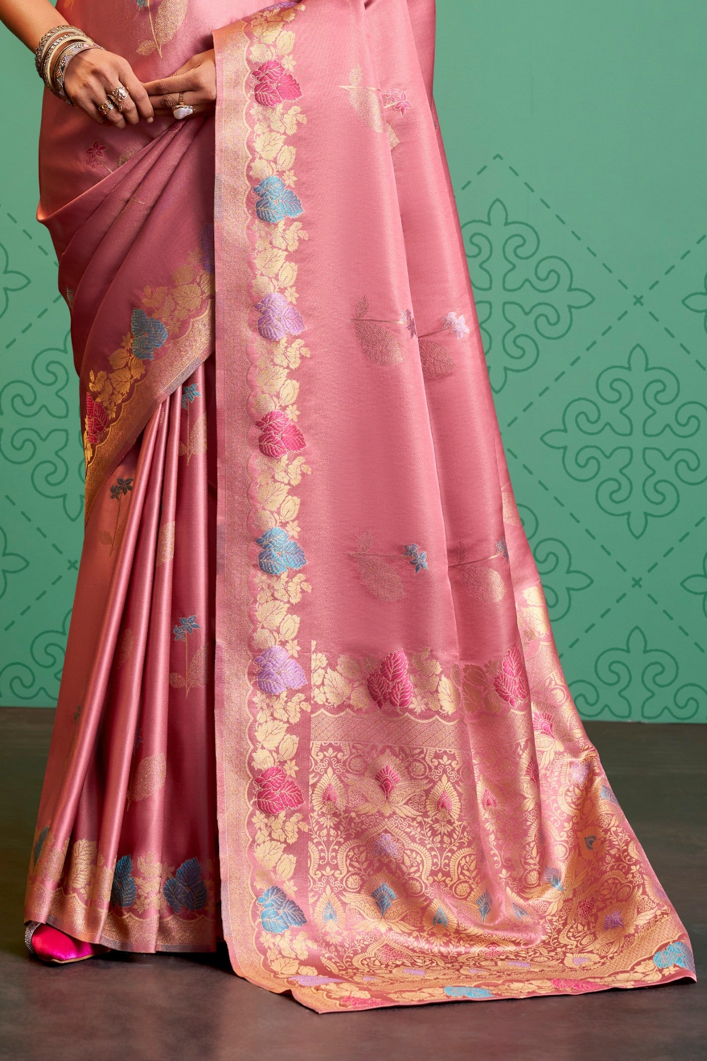 Buy MySilkLove Rosy Pink Handloom Satin Silk Saree Online