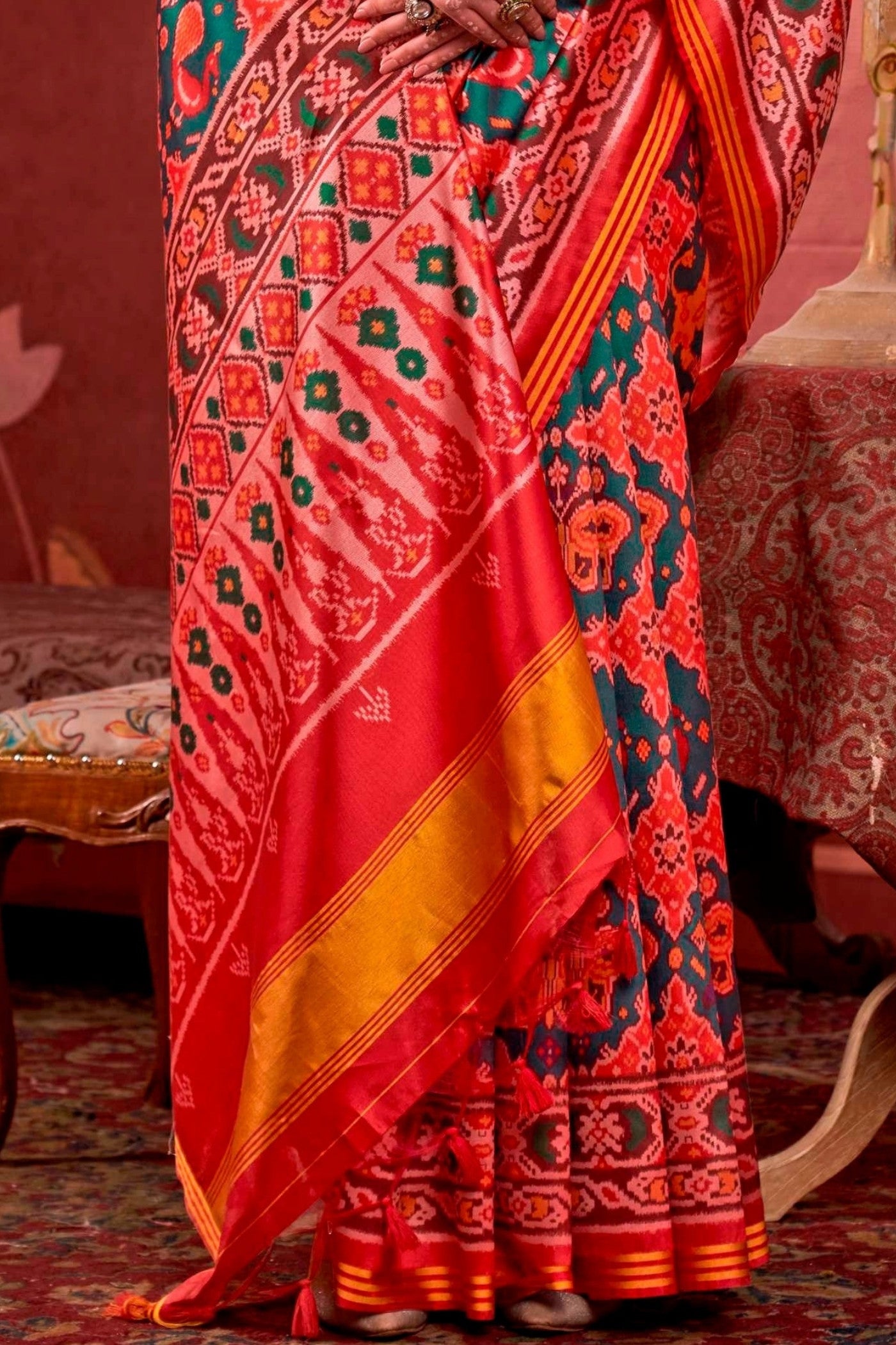 Buy MySilkLove France Blue Printed Patola Saree Online