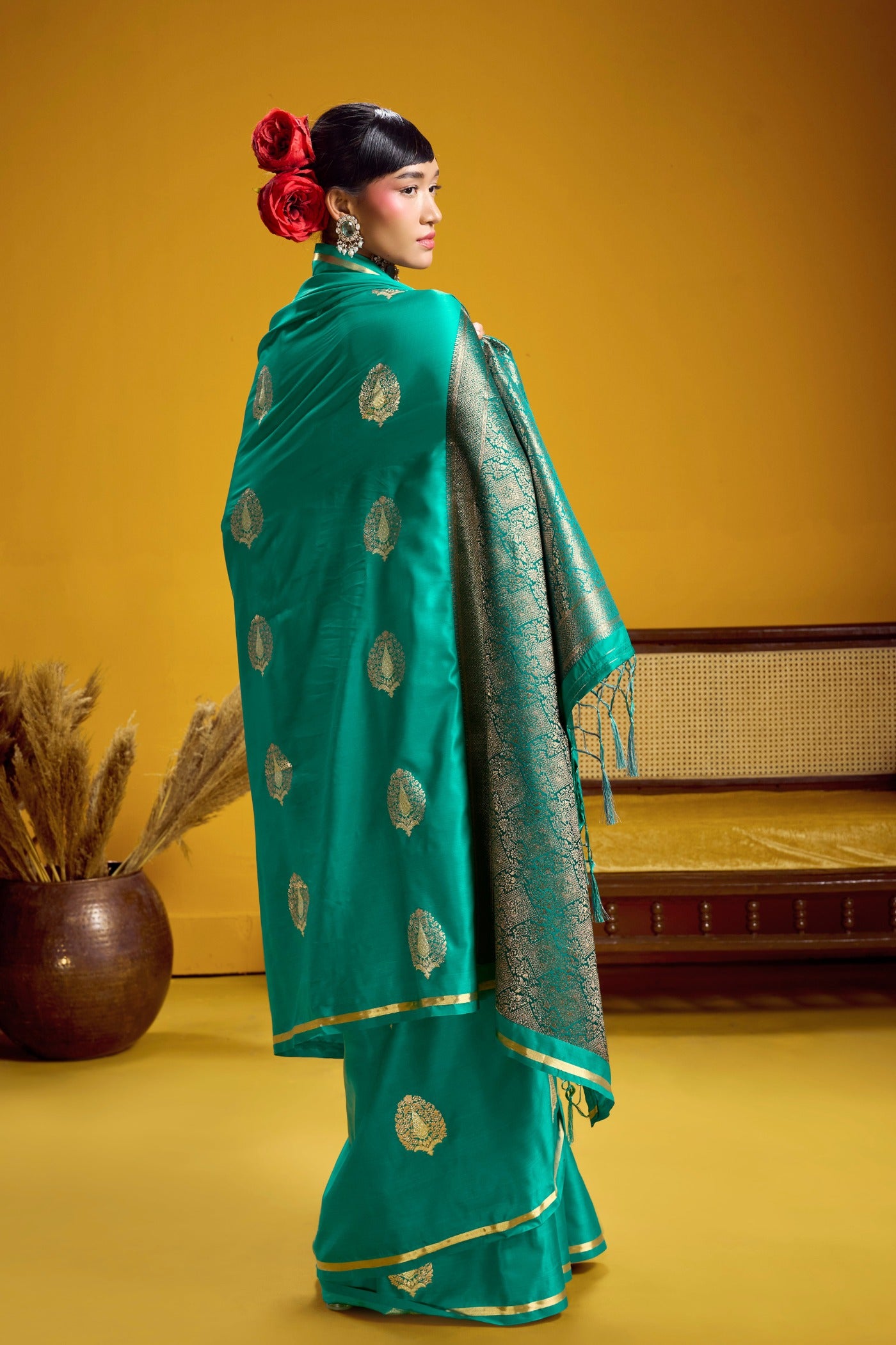 Buy MySilkLove Peacock Blue Handloom Satin Silk Saree Online