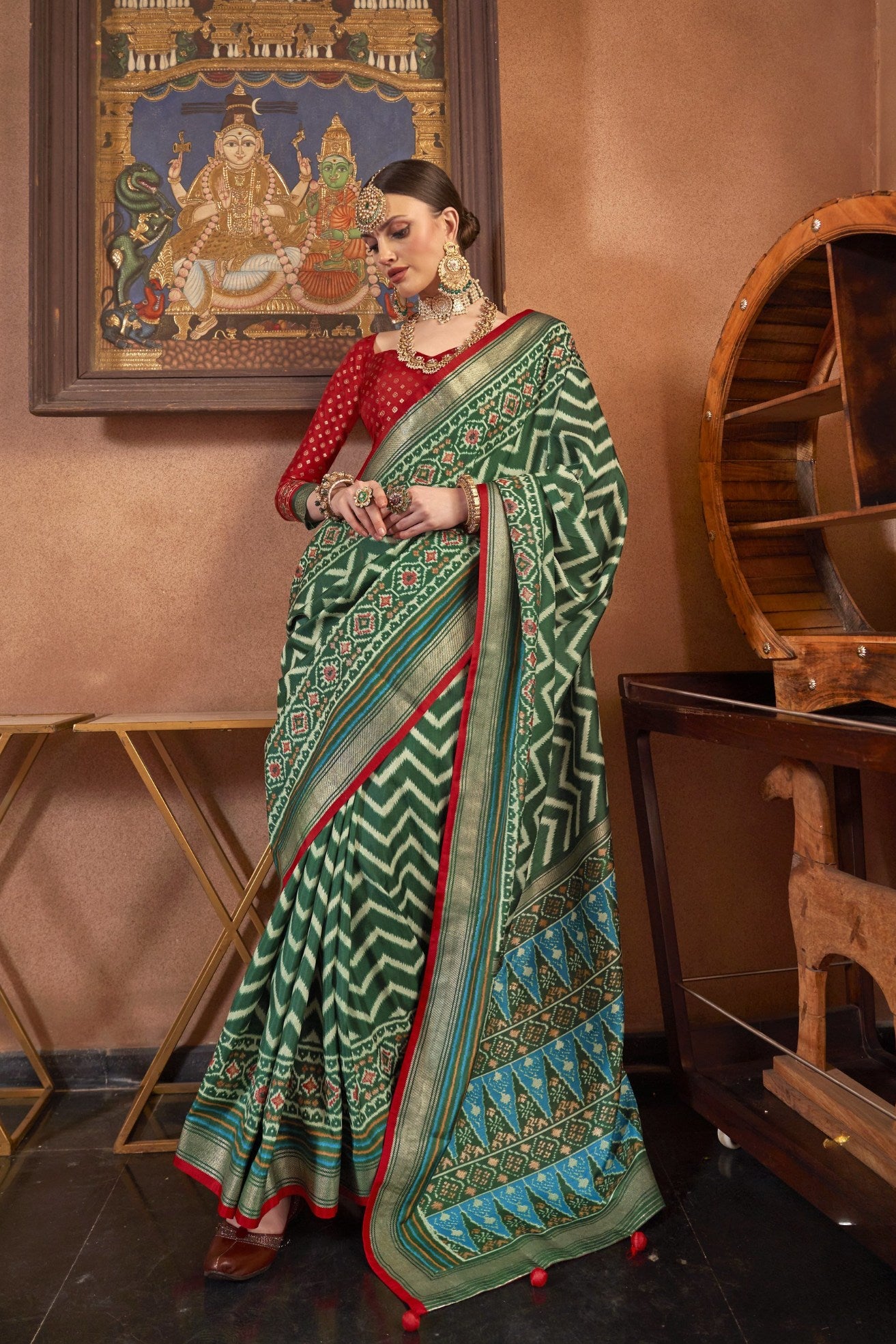 Buy MySilkLove Asparagus Green Printed Patola Saree Online