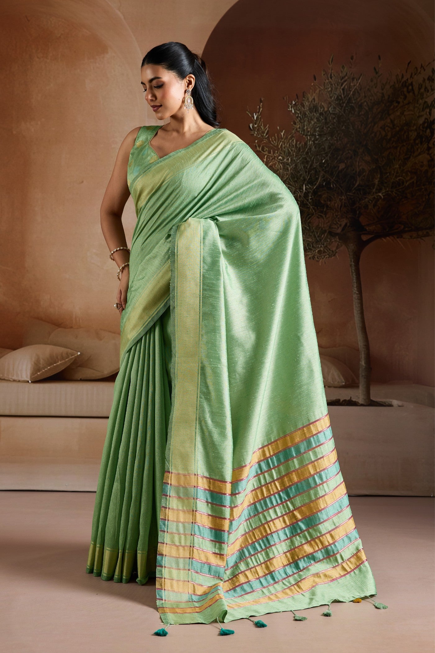 Buy MySilkLove Pista Green Handloom Bhagalpuri Saree Online