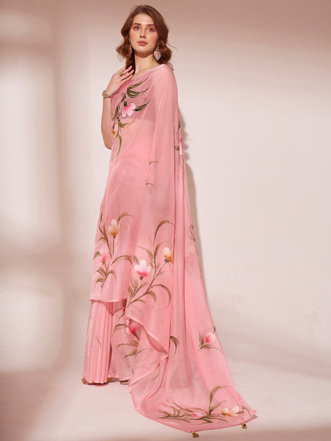 Buy MySilkLove Your Pink Printed Organza Saree Online