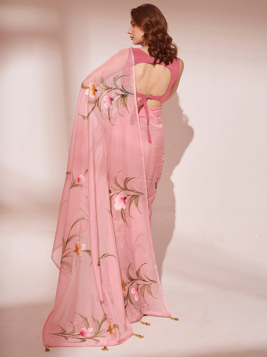 Buy MySilkLove Your Pink Printed Organza Saree Online