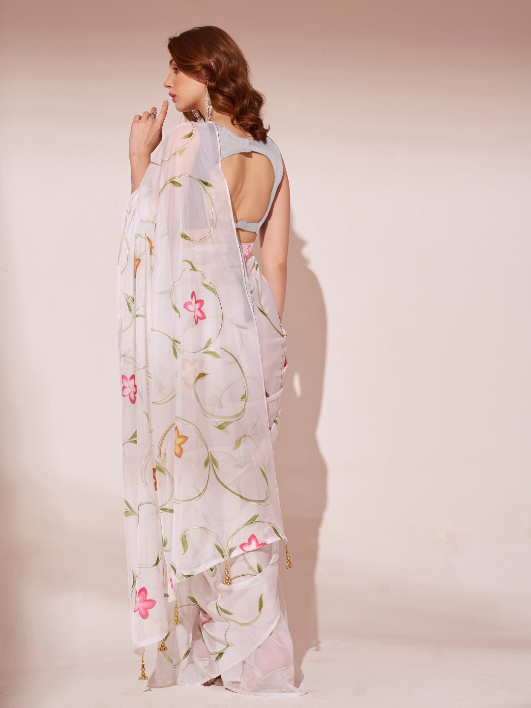 Buy MySilkLove Pearl White Printed Organza Saree Online