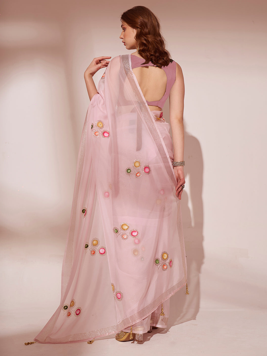 Buy MySilkLove Blossom Pink Printed Organza Saree Online