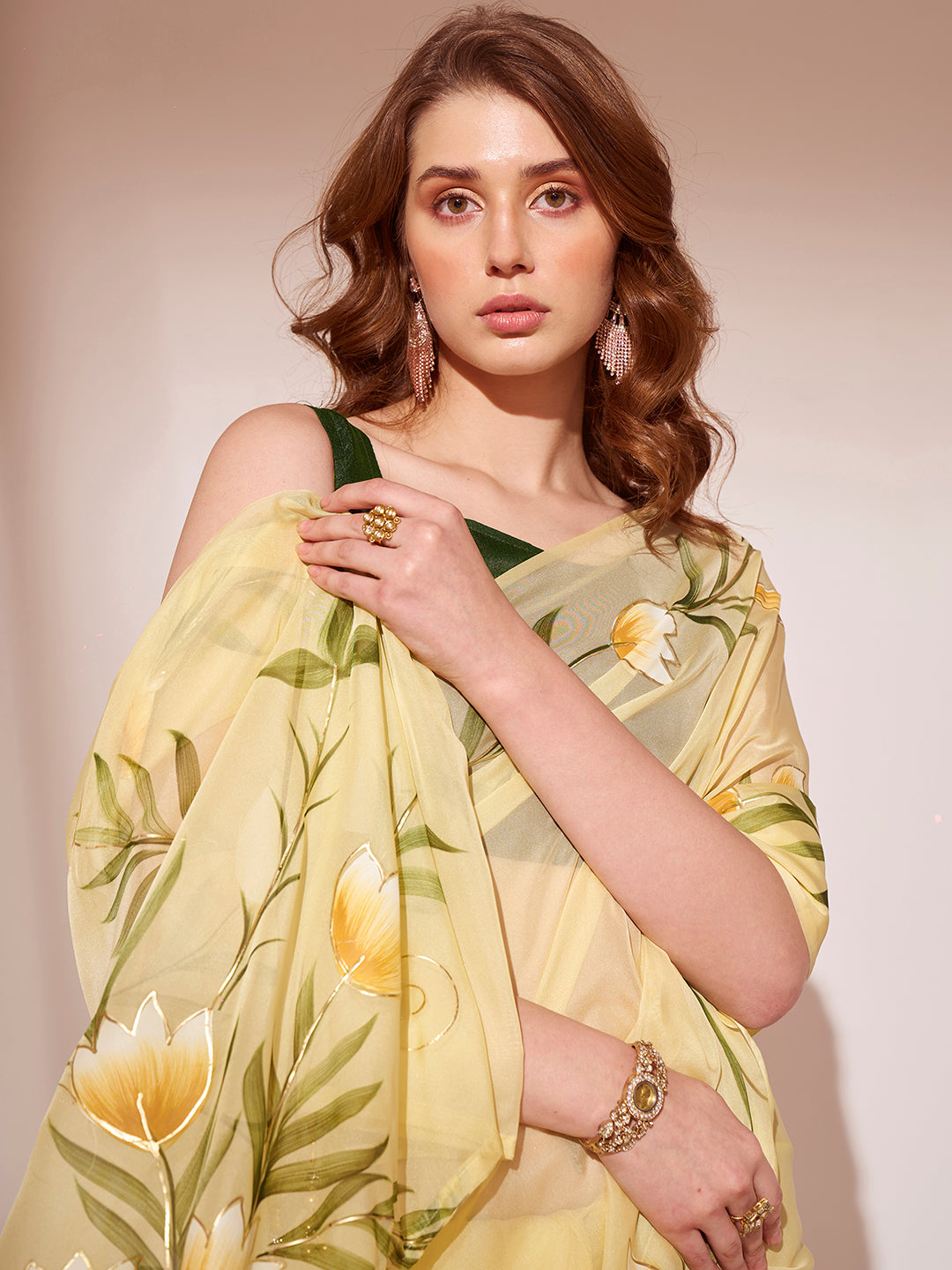 Buy MySilkLove Shalimar Yellow  Printed Organza Saree Online