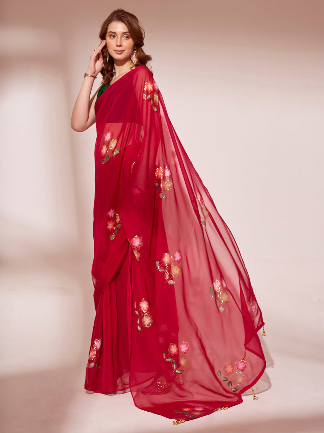 Buy MySilkLove Crimson Red Printed Organza Saree Online