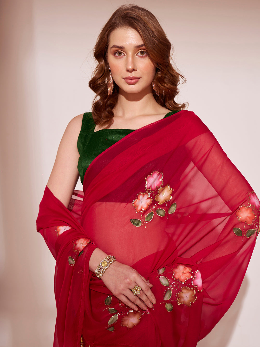 Buy MySilkLove Crimson Red Printed Organza Saree Online