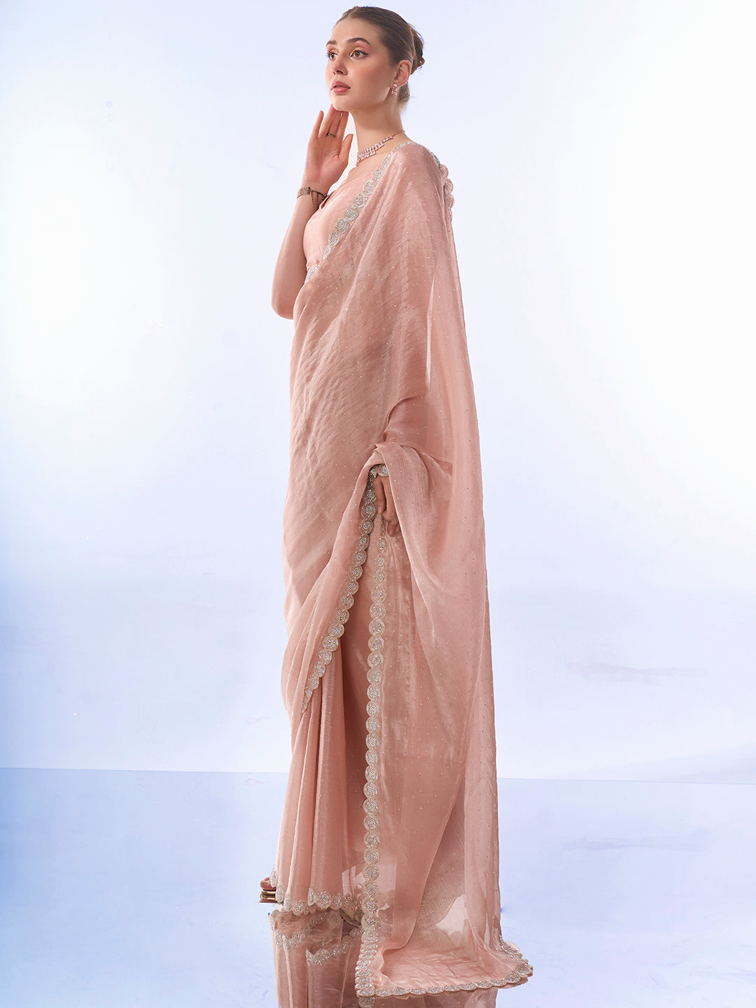 Buy MySilkLove Eunry Peach Designer Partywear Saree Online