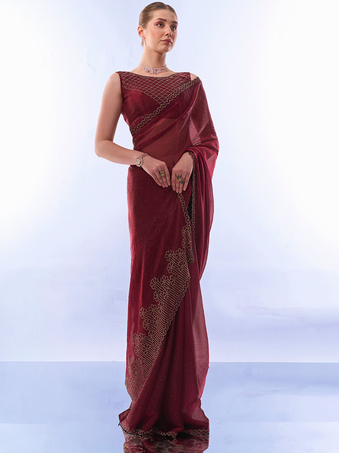 MySilkLove Nutmeg Maroon Designer Partywear Saree