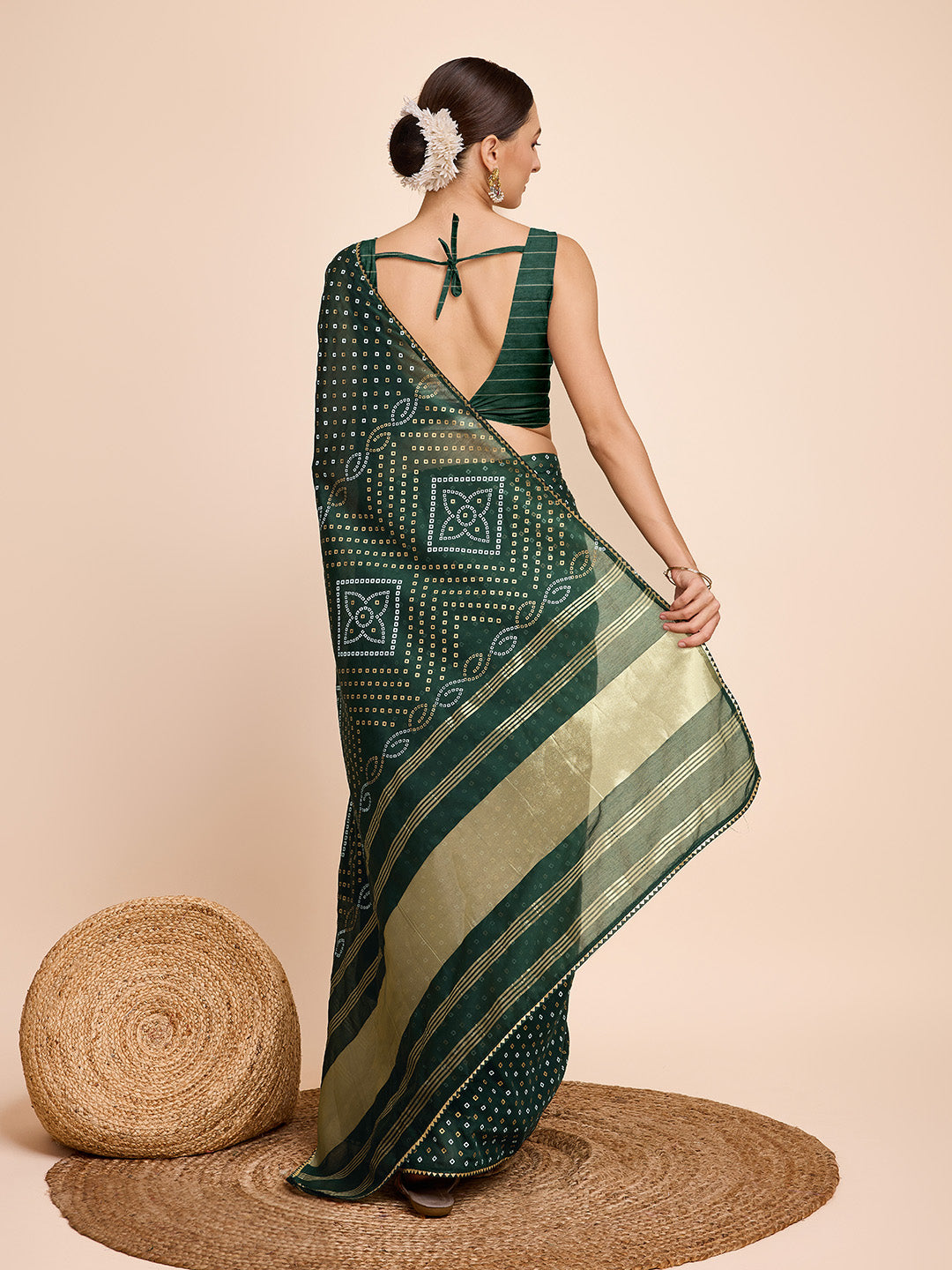 MySilkLove Mineral Green Designer Printed Bandhani Saree