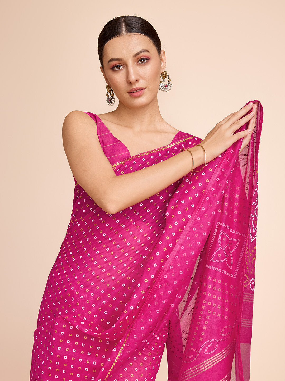 Buy MySilkLove Cerise Pink Designer Printed Bandhani Saree Online