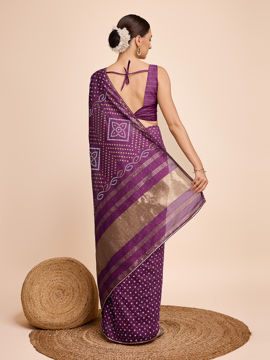 MySilkLove Comet Purple Designer Printed Bandhani Saree