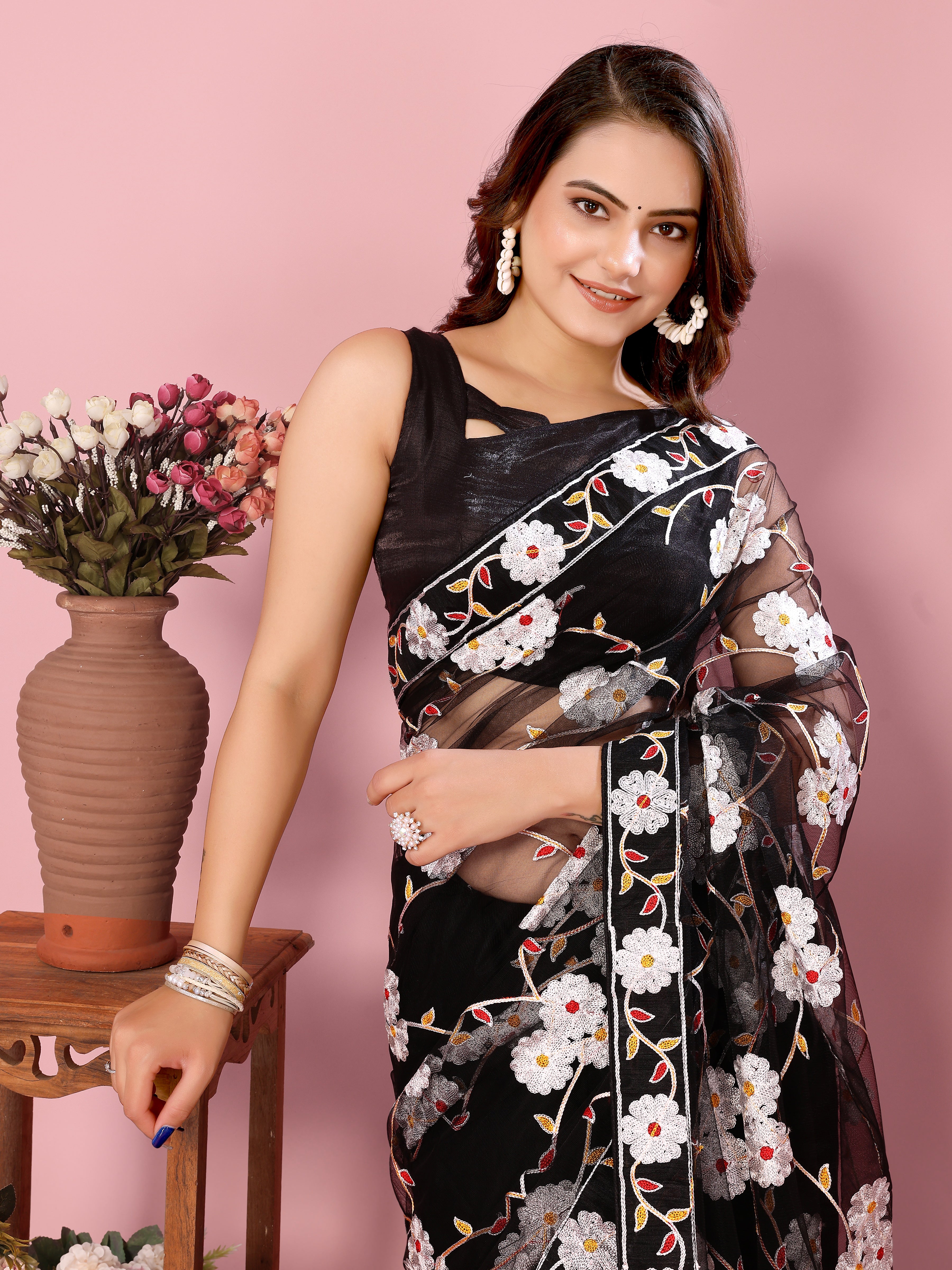 MySilkLove Eerie Black Woven Designer Embroidered Saree