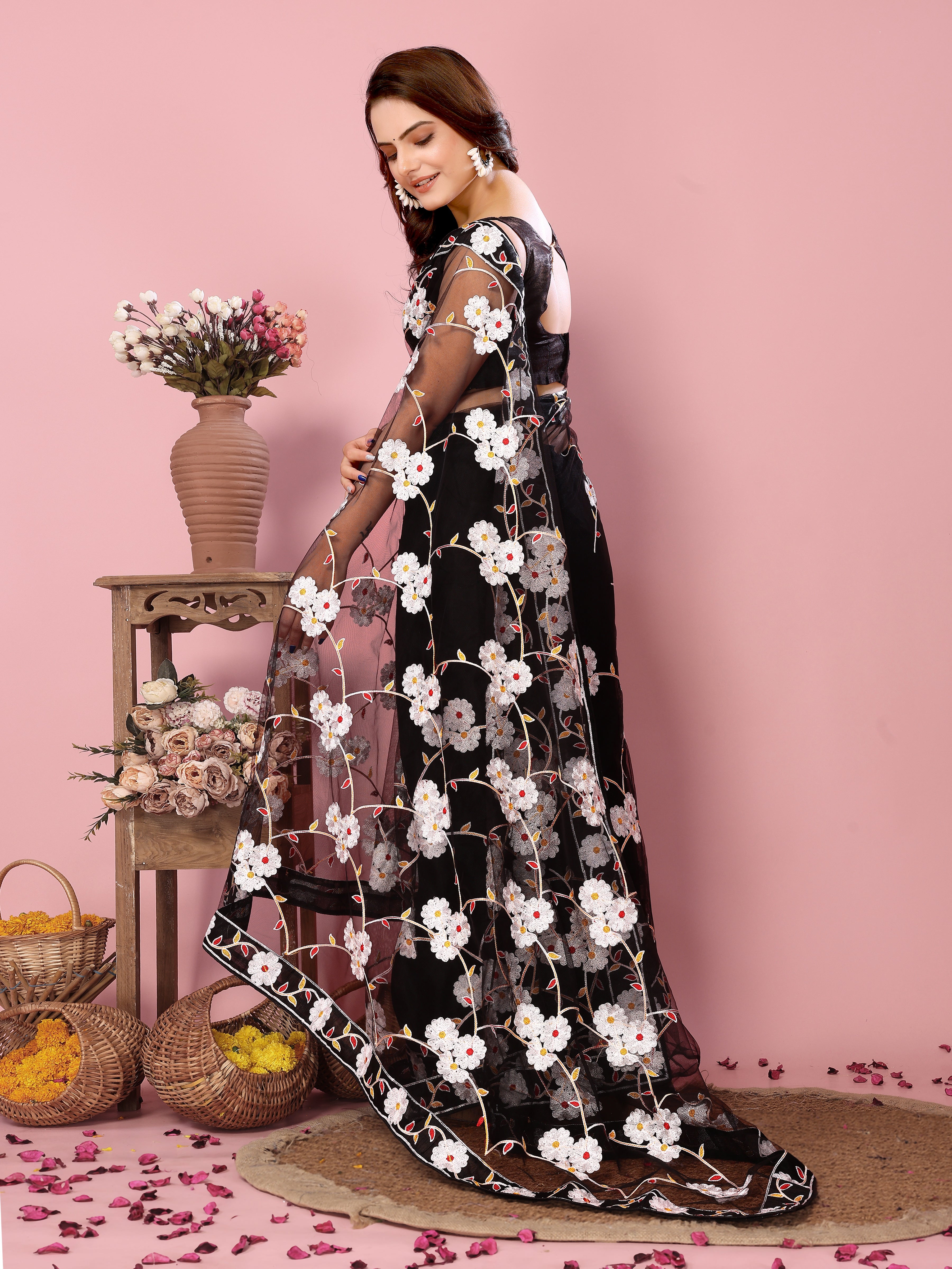 Buy MySilkLove Eerie Black Woven Designer Embroidered Saree Online