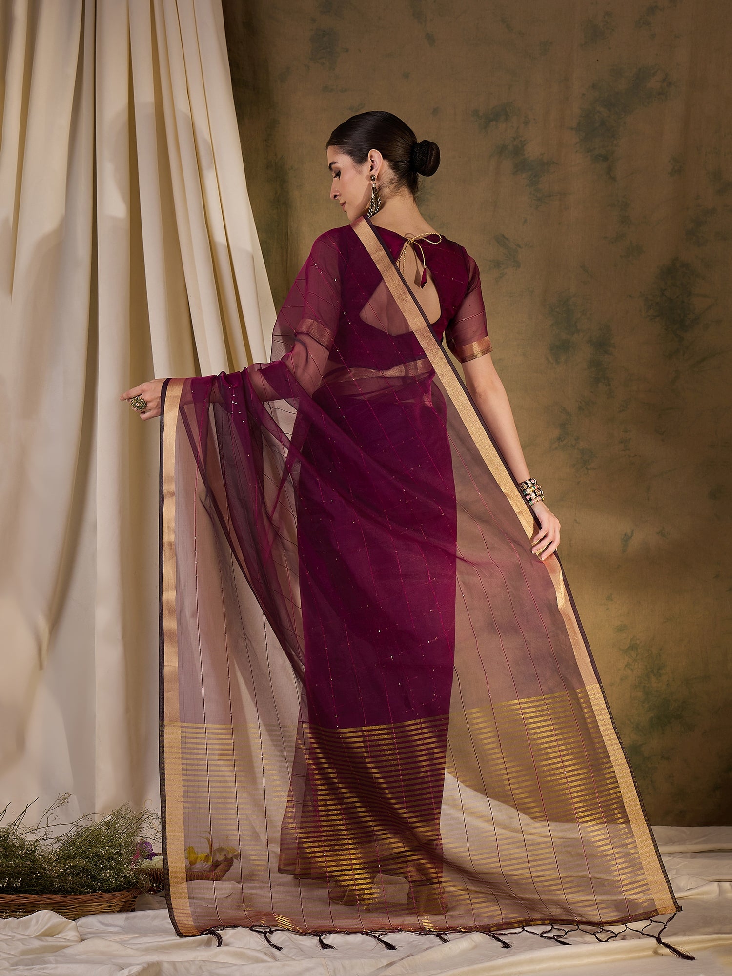 Buy MySilkLove Americano Brown Woven Organza Saree Online