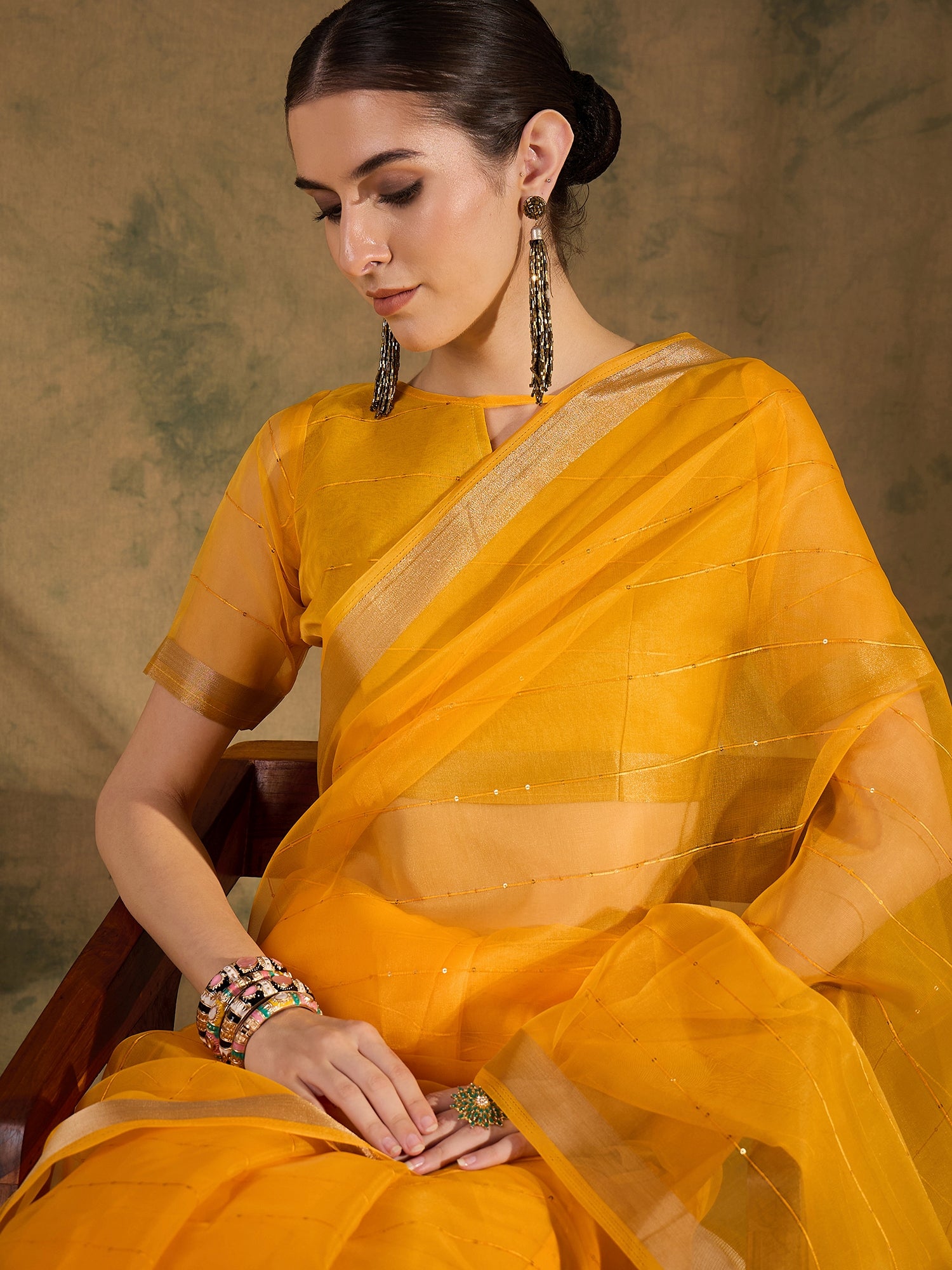 Buy MySilkLove Tulip Yellow Woven Organza Saree Online