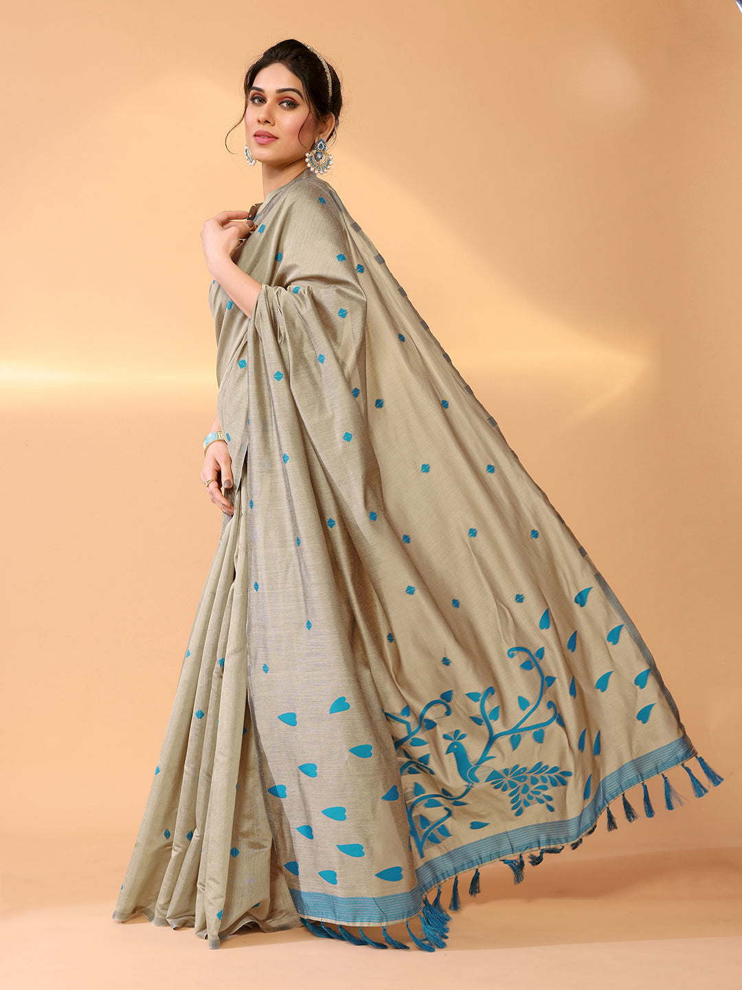 Buy MySilkLove Heathered Brown Woven Chanderi Cotton Saree Online