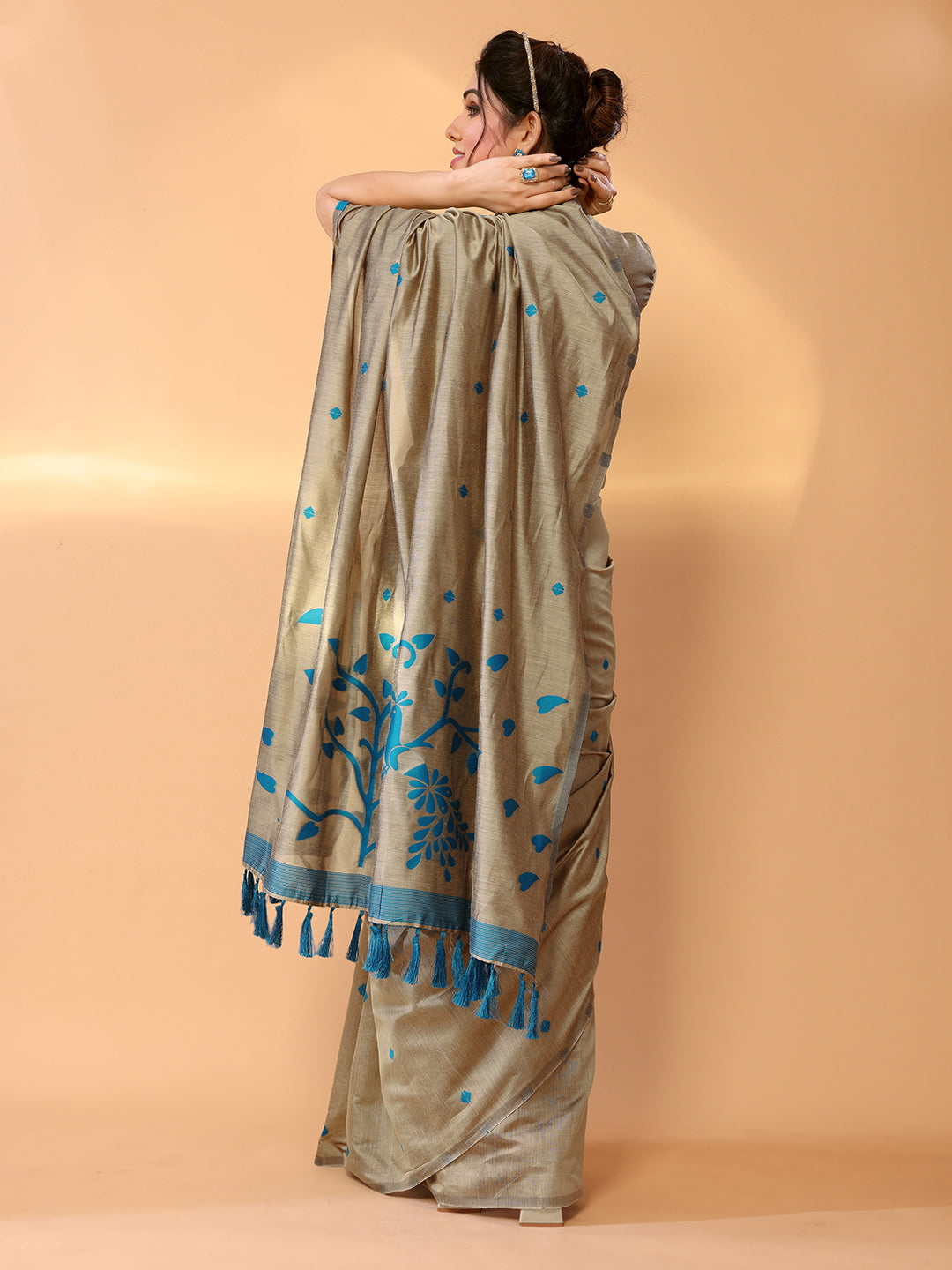 Buy MySilkLove Heathered Brown Woven Chanderi Cotton Saree Online