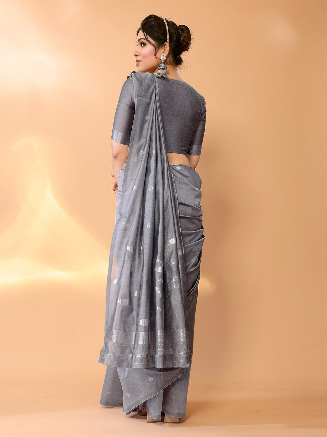 Buy MySilkLove Oslo Grey Woven Chanderi Cotton Saree Online