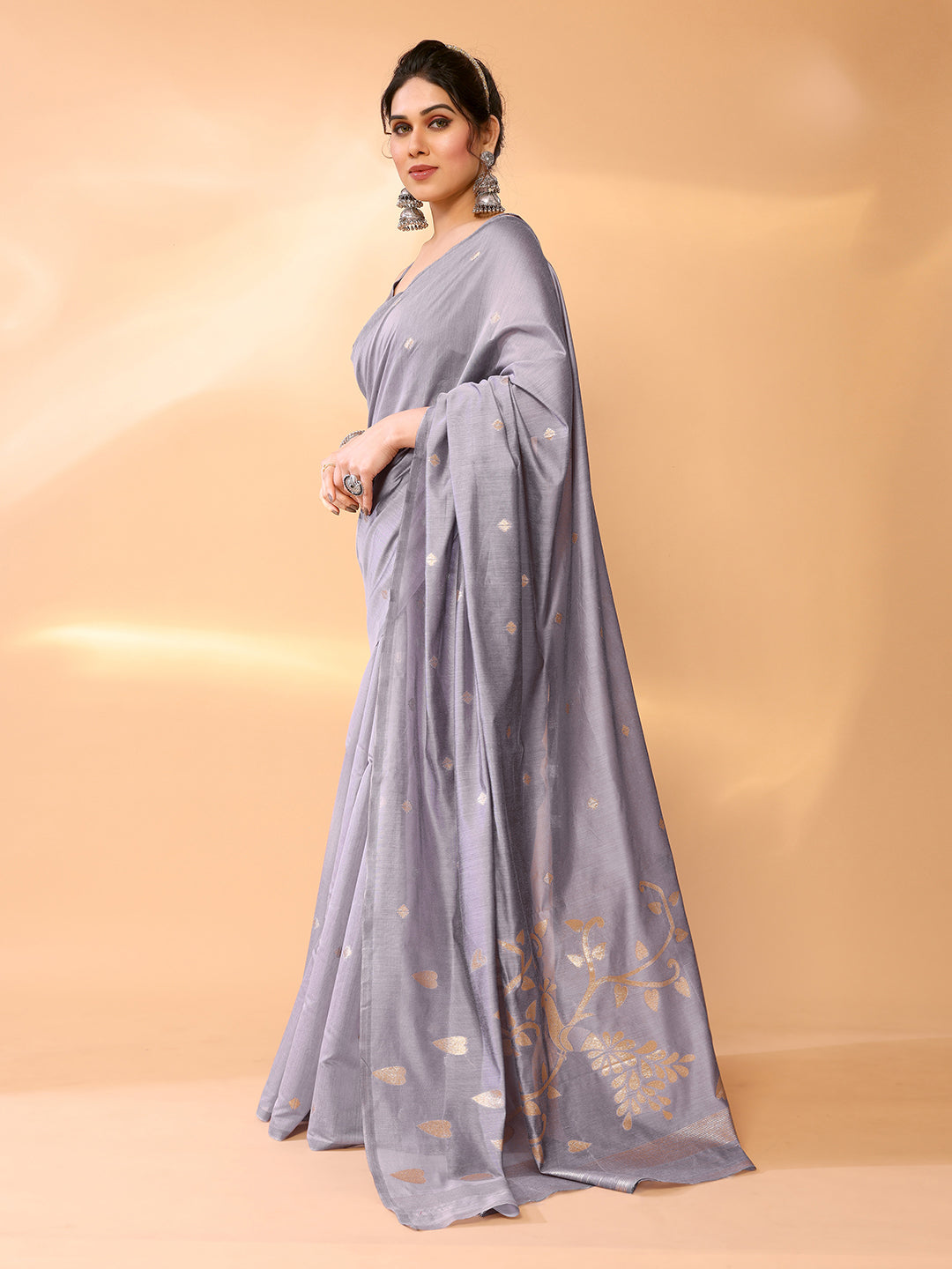 Buy MySilkLove Venus Grey Woven Chanderi Cotton Saree Online