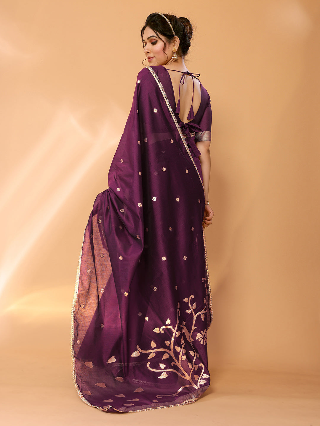 Buy MySilkLove Tawny Port Purple Woven Chanderi Cotton Saree Online