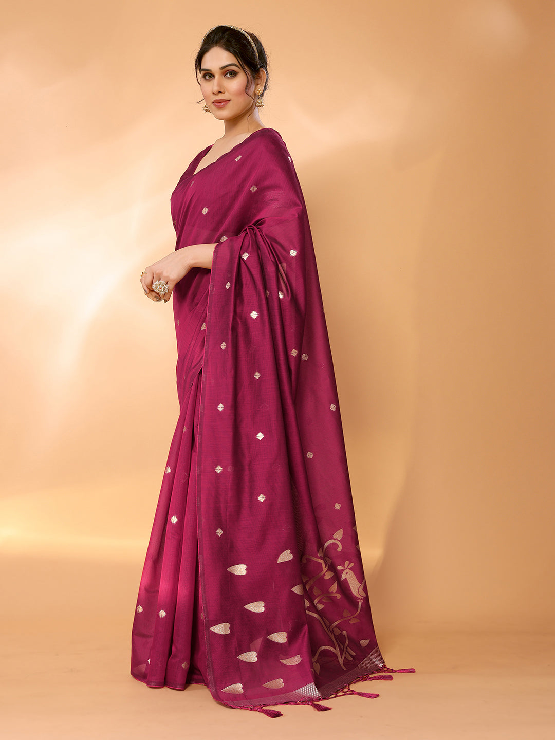 Buy MySilkLove Night Shadz Pink Woven Chanderi Cotton Saree Online