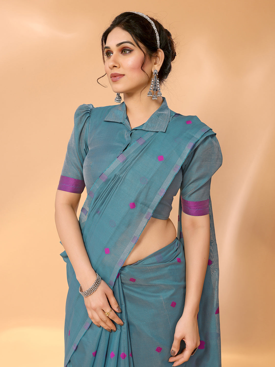 MySilkLove Smalt Blue Woven Chanderi Cotton Saree