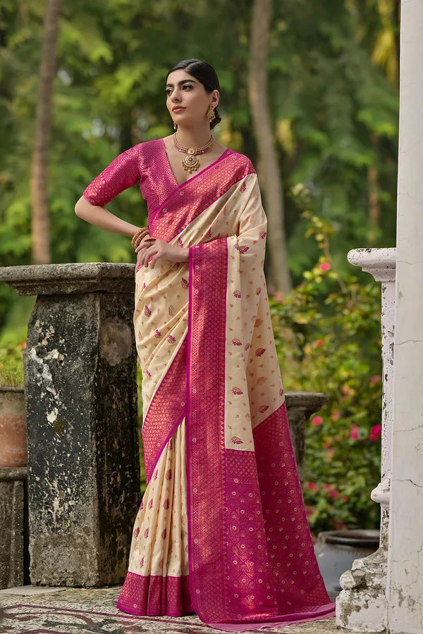 MySilkLove Brandy Cream Woven Banarasi Saree