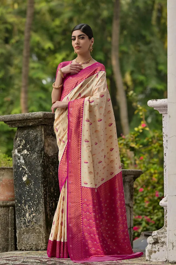 Buy MySilkLove Brandy Cream Woven Banarasi Saree Online