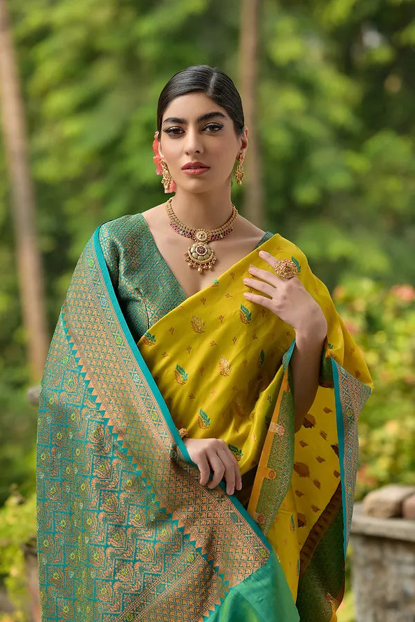 Buy MySilkLove Bee Yellow Woven Banarasi Saree Online