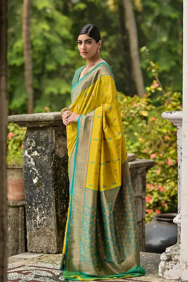 Buy MySilkLove Bee Yellow Woven Banarasi Saree Online